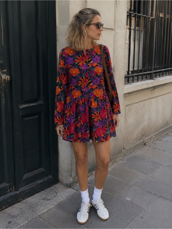 Vintage Dresses & Skirts - Vintage 80s 90s NWT Floral Babydoll Dress Tunic Cotton Drop Waist Button Up
